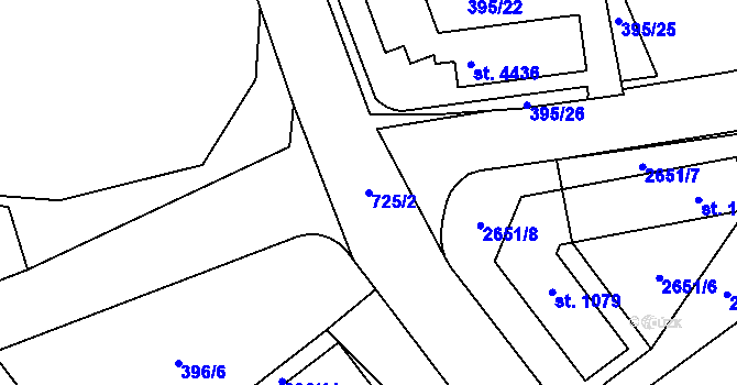 Parcela st. 725/2 v KÚ Humpolec, Katastrální mapa