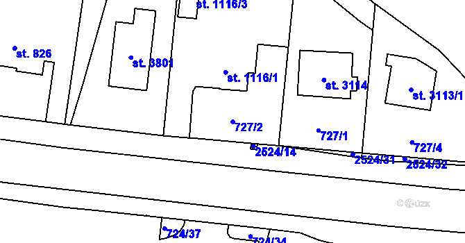 Parcela st. 727/2 v KÚ Humpolec, Katastrální mapa