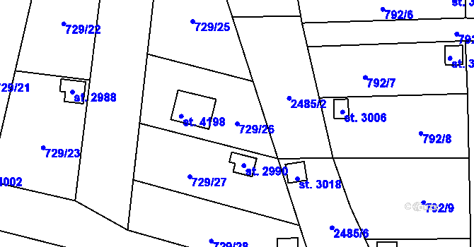 Parcela st. 729/26 v KÚ Humpolec, Katastrální mapa