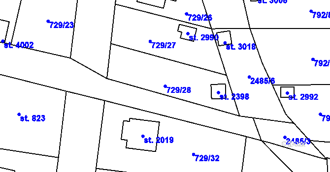 Parcela st. 729/28 v KÚ Humpolec, Katastrální mapa
