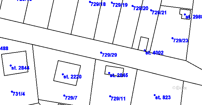 Parcela st. 729/29 v KÚ Humpolec, Katastrální mapa