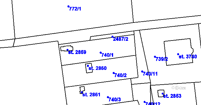 Parcela st. 740/1 v KÚ Humpolec, Katastrální mapa