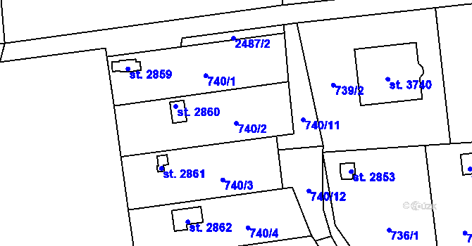 Parcela st. 740/2 v KÚ Humpolec, Katastrální mapa