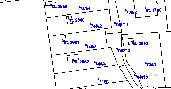 Parcela st. 740/3 v KÚ Humpolec, Katastrální mapa