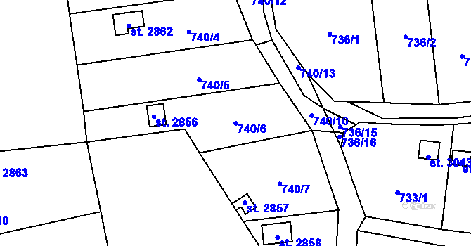 Parcela st. 740/6 v KÚ Humpolec, Katastrální mapa