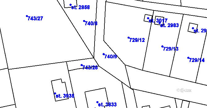 Parcela st. 740/9 v KÚ Humpolec, Katastrální mapa