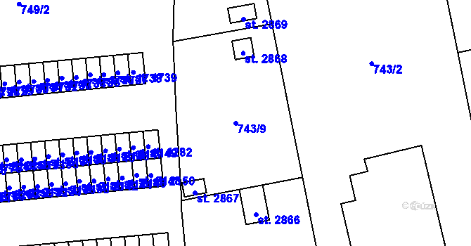 Parcela st. 743/9 v KÚ Humpolec, Katastrální mapa
