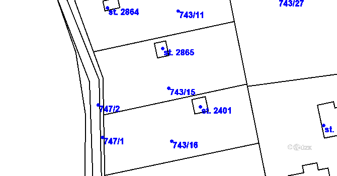 Parcela st. 743/15 v KÚ Humpolec, Katastrální mapa