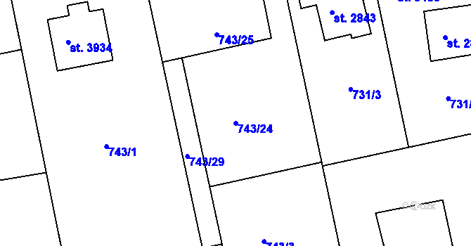 Parcela st. 743/24 v KÚ Humpolec, Katastrální mapa