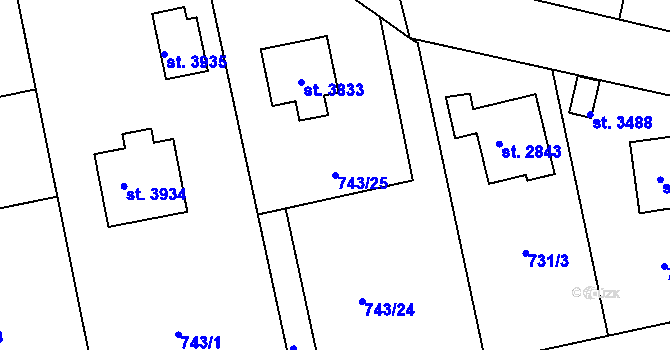 Parcela st. 743/25 v KÚ Humpolec, Katastrální mapa
