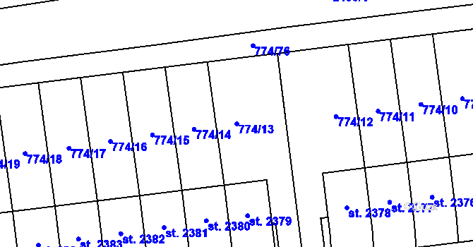 Parcela st. 774/13 v KÚ Humpolec, Katastrální mapa