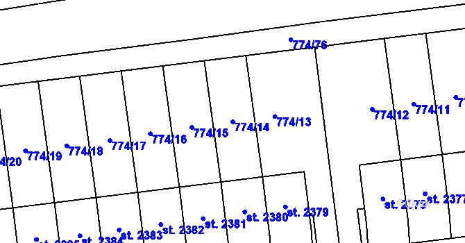 Parcela st. 774/14 v KÚ Humpolec, Katastrální mapa