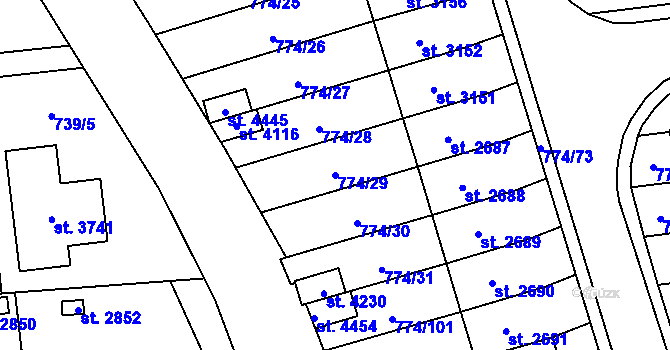 Parcela st. 774/29 v KÚ Humpolec, Katastrální mapa