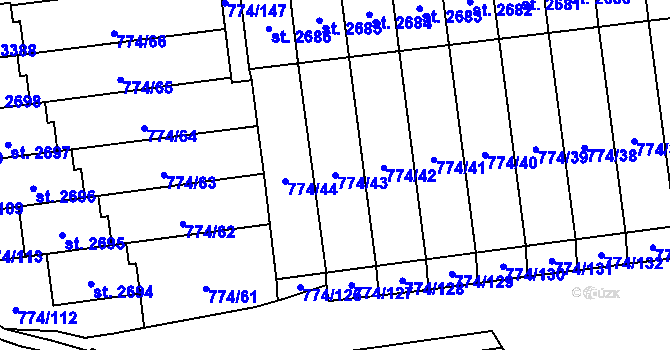 Parcela st. 774/43 v KÚ Humpolec, Katastrální mapa