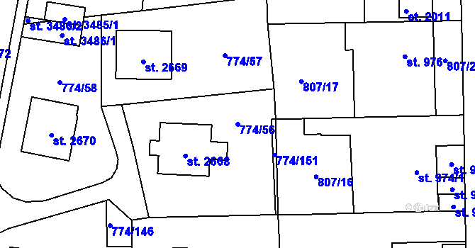 Parcela st. 774/56 v KÚ Humpolec, Katastrální mapa