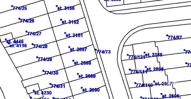Parcela st. 774/73 v KÚ Humpolec, Katastrální mapa