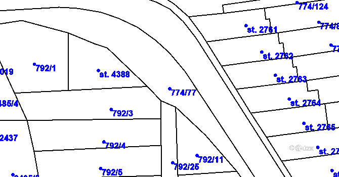 Parcela st. 774/77 v KÚ Humpolec, Katastrální mapa