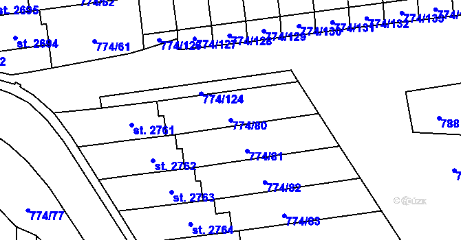 Parcela st. 774/80 v KÚ Humpolec, Katastrální mapa