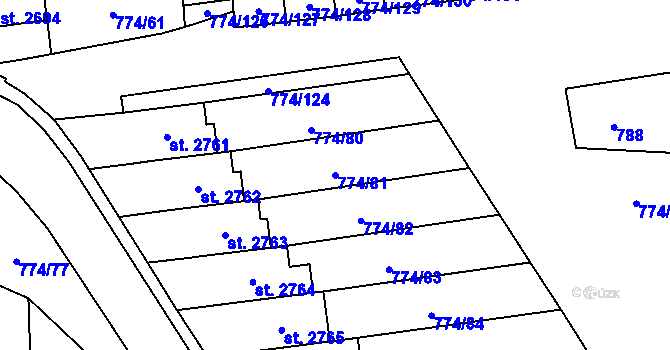 Parcela st. 774/81 v KÚ Humpolec, Katastrální mapa