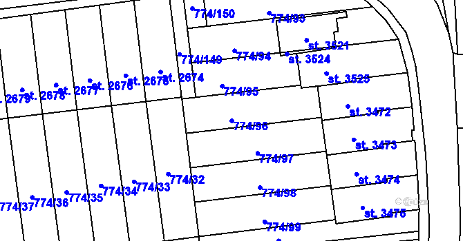 Parcela st. 774/96 v KÚ Humpolec, Katastrální mapa