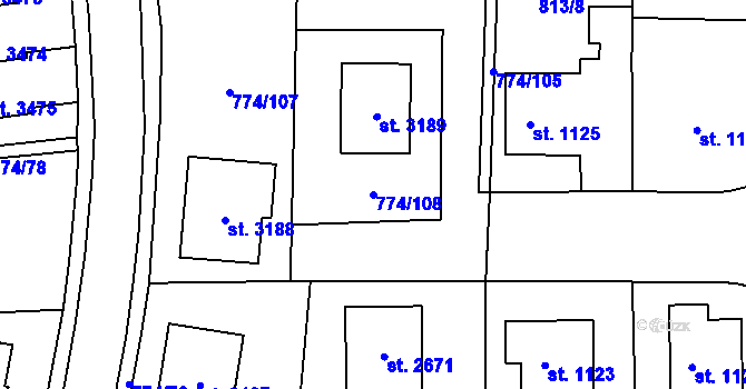 Parcela st. 774/108 v KÚ Humpolec, Katastrální mapa