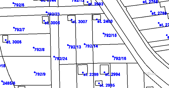 Parcela st. 792/14 v KÚ Humpolec, Katastrální mapa