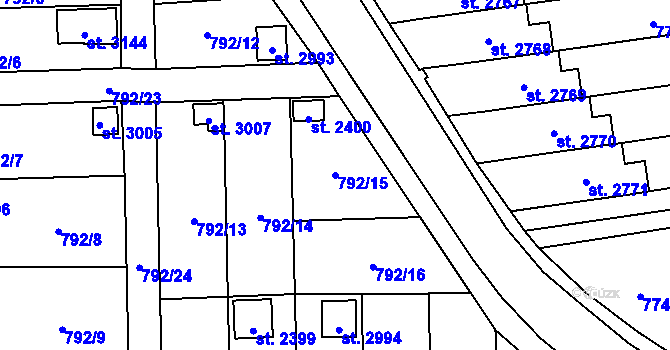Parcela st. 792/15 v KÚ Humpolec, Katastrální mapa