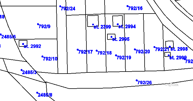 Parcela st. 792/18 v KÚ Humpolec, Katastrální mapa