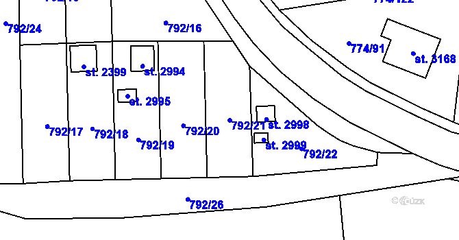 Parcela st. 792/21 v KÚ Humpolec, Katastrální mapa