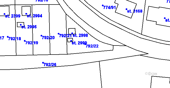Parcela st. 792/22 v KÚ Humpolec, Katastrální mapa