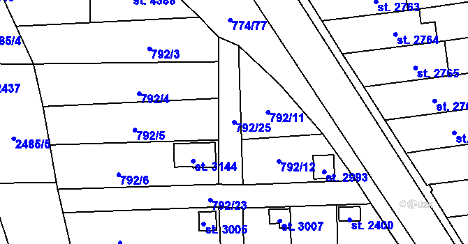 Parcela st. 792/25 v KÚ Humpolec, Katastrální mapa