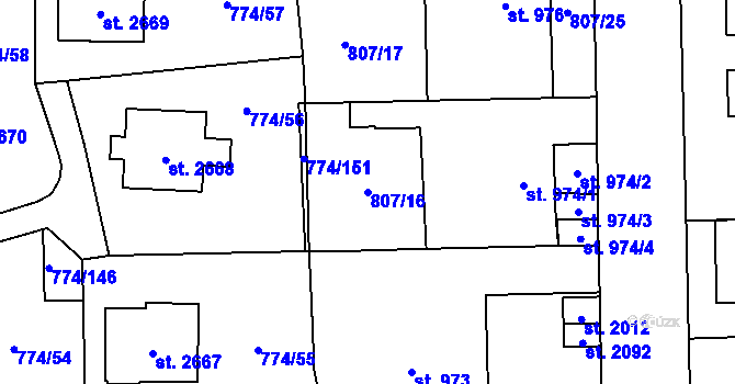 Parcela st. 807/16 v KÚ Humpolec, Katastrální mapa