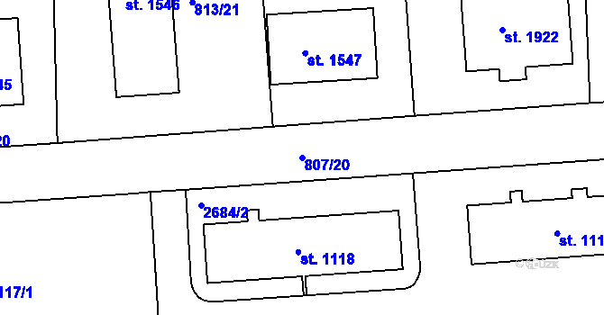Parcela st. 807/20 v KÚ Humpolec, Katastrální mapa