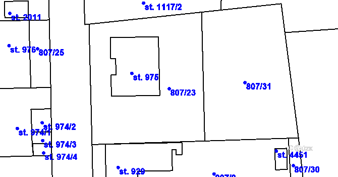 Parcela st. 807/23 v KÚ Humpolec, Katastrální mapa