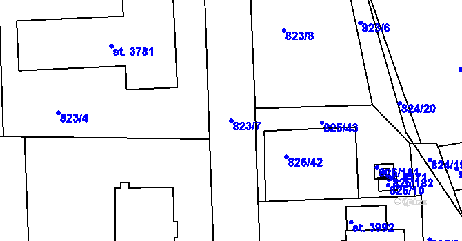Parcela st. 823/7 v KÚ Humpolec, Katastrální mapa