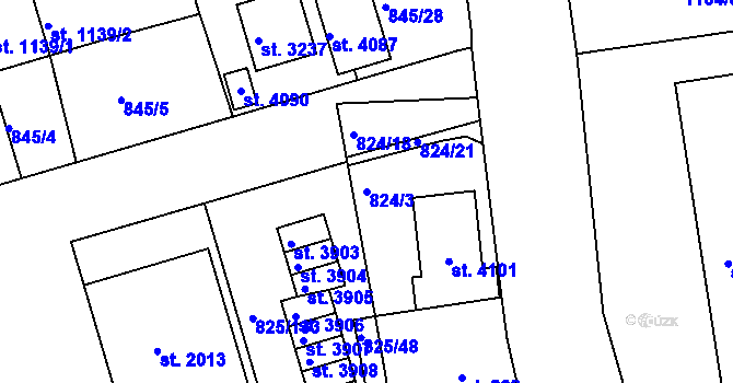 Parcela st. 824/3 v KÚ Humpolec, Katastrální mapa