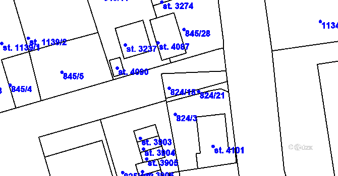 Parcela st. 824/18 v KÚ Humpolec, Katastrální mapa
