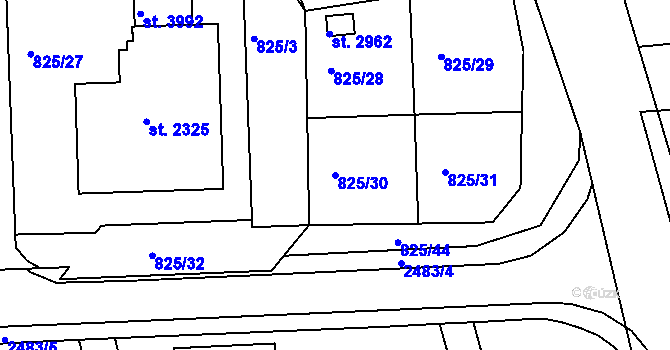 Parcela st. 825/30 v KÚ Humpolec, Katastrální mapa