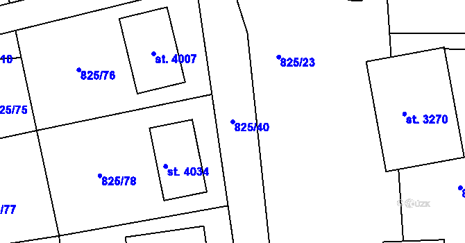 Parcela st. 825/40 v KÚ Humpolec, Katastrální mapa