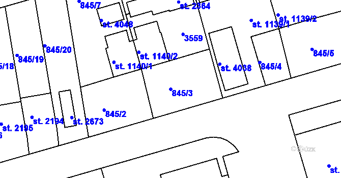 Parcela st. 845/3 v KÚ Humpolec, Katastrální mapa