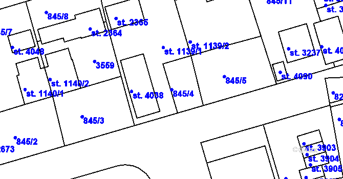 Parcela st. 845/4 v KÚ Humpolec, Katastrální mapa