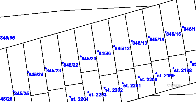 Parcela st. 845/6 v KÚ Humpolec, Katastrální mapa