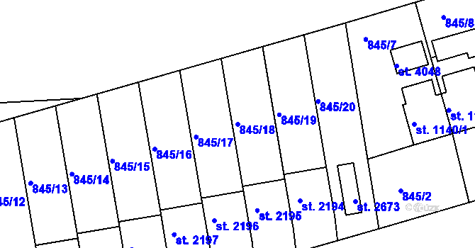 Parcela st. 845/18 v KÚ Humpolec, Katastrální mapa