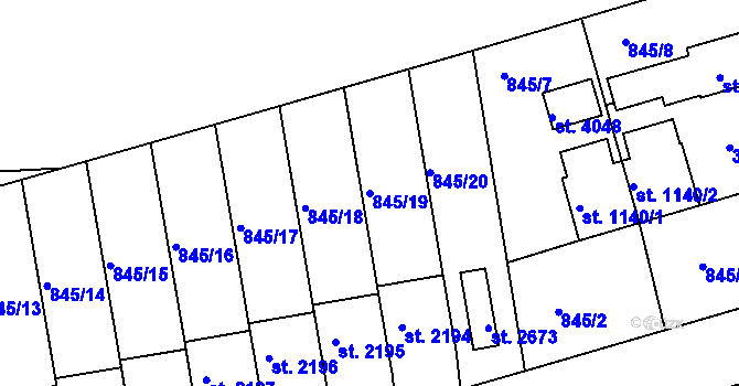 Parcela st. 845/19 v KÚ Humpolec, Katastrální mapa