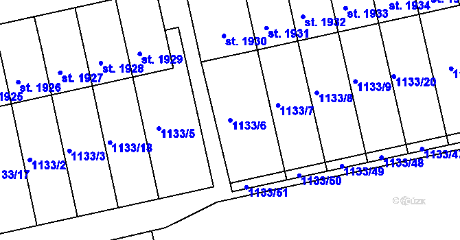 Parcela st. 1133/6 v KÚ Humpolec, Katastrální mapa