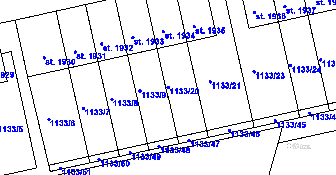 Parcela st. 1133/20 v KÚ Humpolec, Katastrální mapa