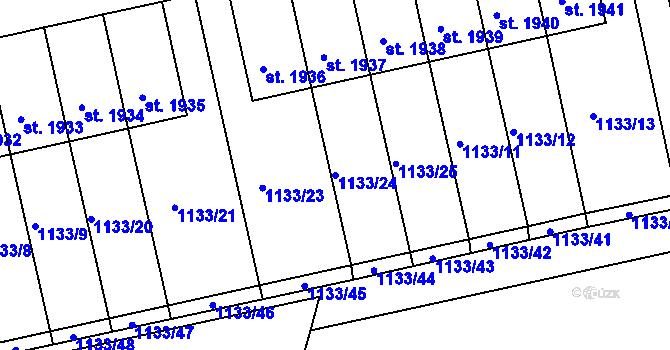 Parcela st. 1133/24 v KÚ Humpolec, Katastrální mapa