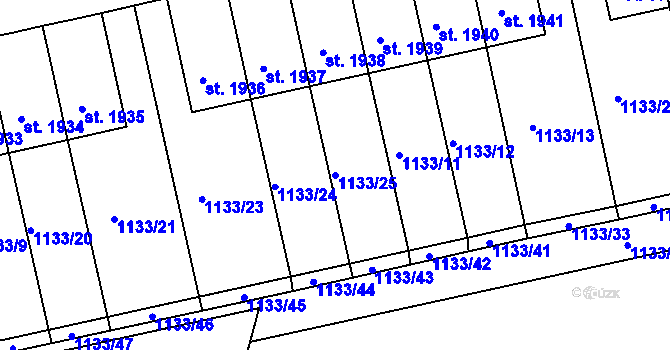 Parcela st. 1133/25 v KÚ Humpolec, Katastrální mapa