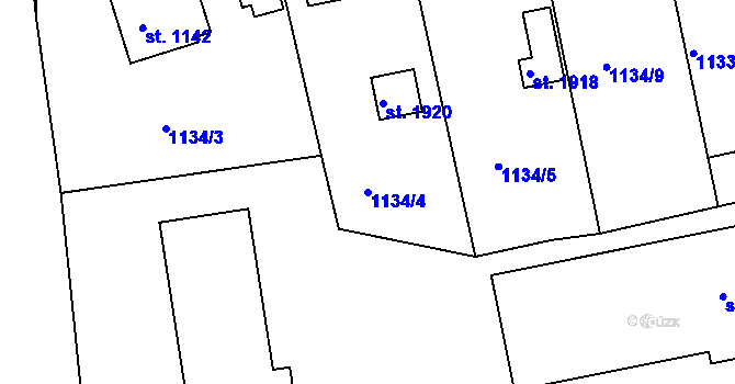 Parcela st. 1134/4 v KÚ Humpolec, Katastrální mapa
