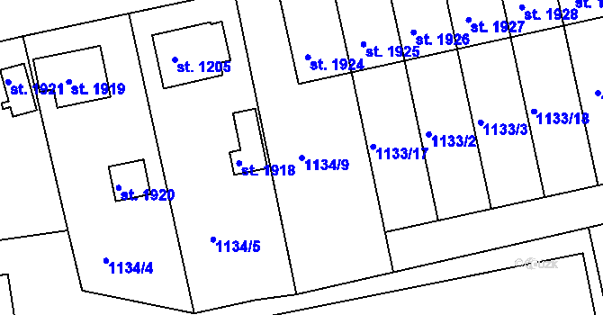 Parcela st. 1134/9 v KÚ Humpolec, Katastrální mapa